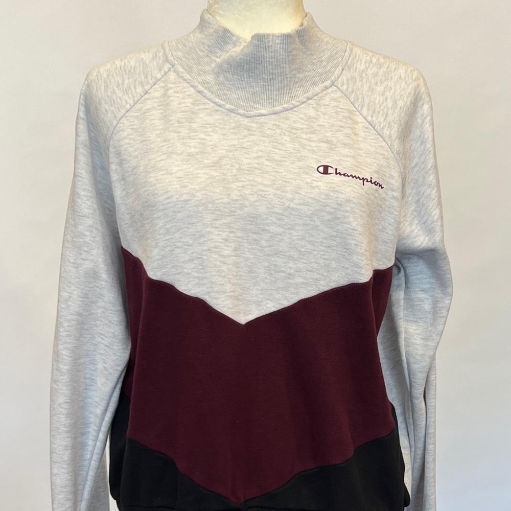 WLSS036 Champion Women's Colorblock Sweatshirt - Gray, Burgundy, and Black
